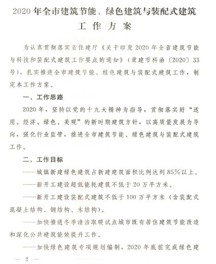 石家庄：《2020年全市建筑节能、绿色建筑与装配式建筑工作方案》